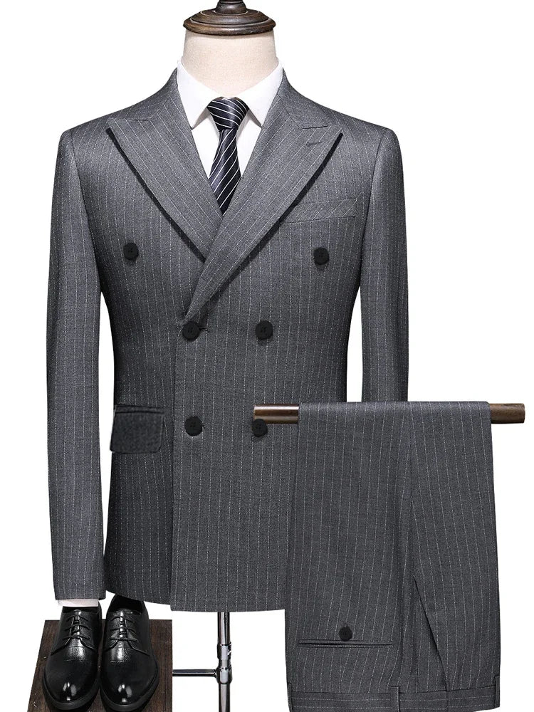 Tuxedo for Mens: Suits Double-breasted Slim Men's Suits Striped Business Professional