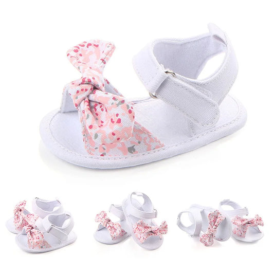 Newborn Baby Girls Summer Shoes Sandals Infant First Walkers Big Bow Floral Sneaker Toddler Soft Soles Anti-Slip Walking Shoes