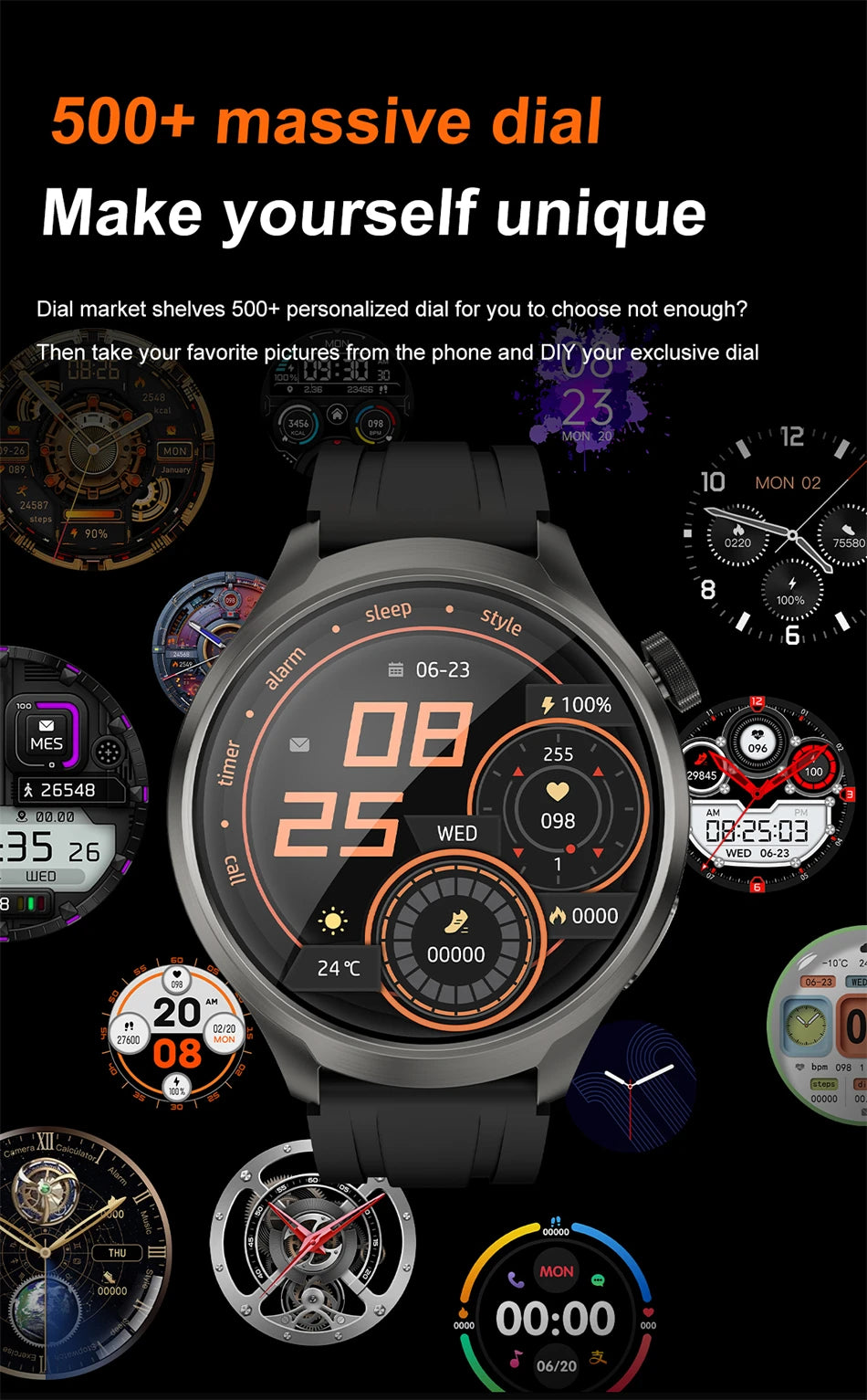 BOXUXING 1.85-inch Smart Watch Men Sport Waterproof Fitness Heart Rate Watches Compass GPS Track NFC Bluetooth Call Smartwatch