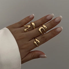 One Set Irregular Geometric Rings For Women Men Girls Punk Fashion Beach