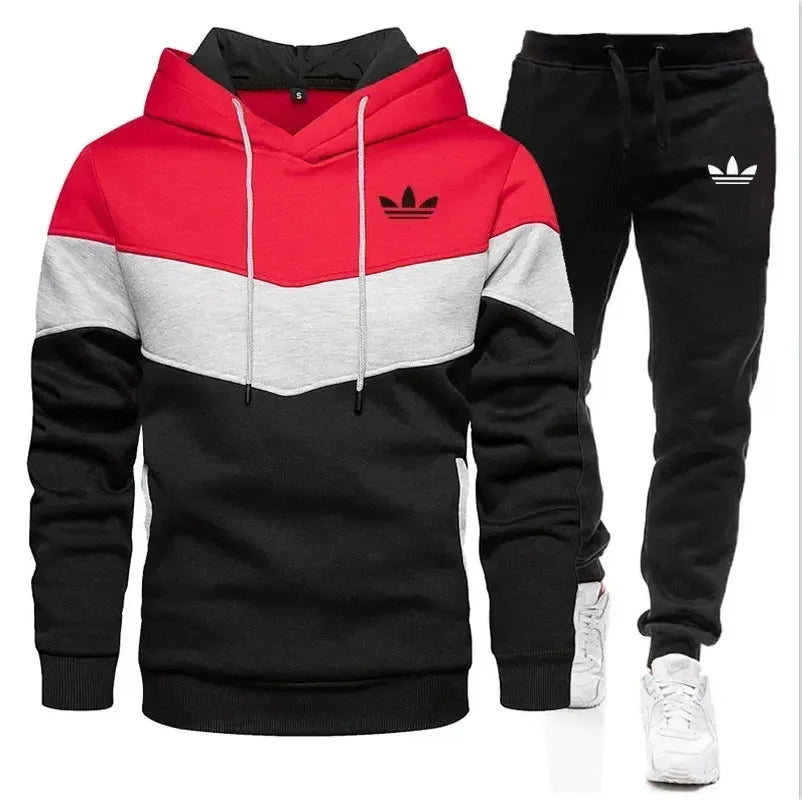 New autumn and winter men's long-sleeved pullover hoodie + pants 2-piece fashionable outdoor running men's sportswear set