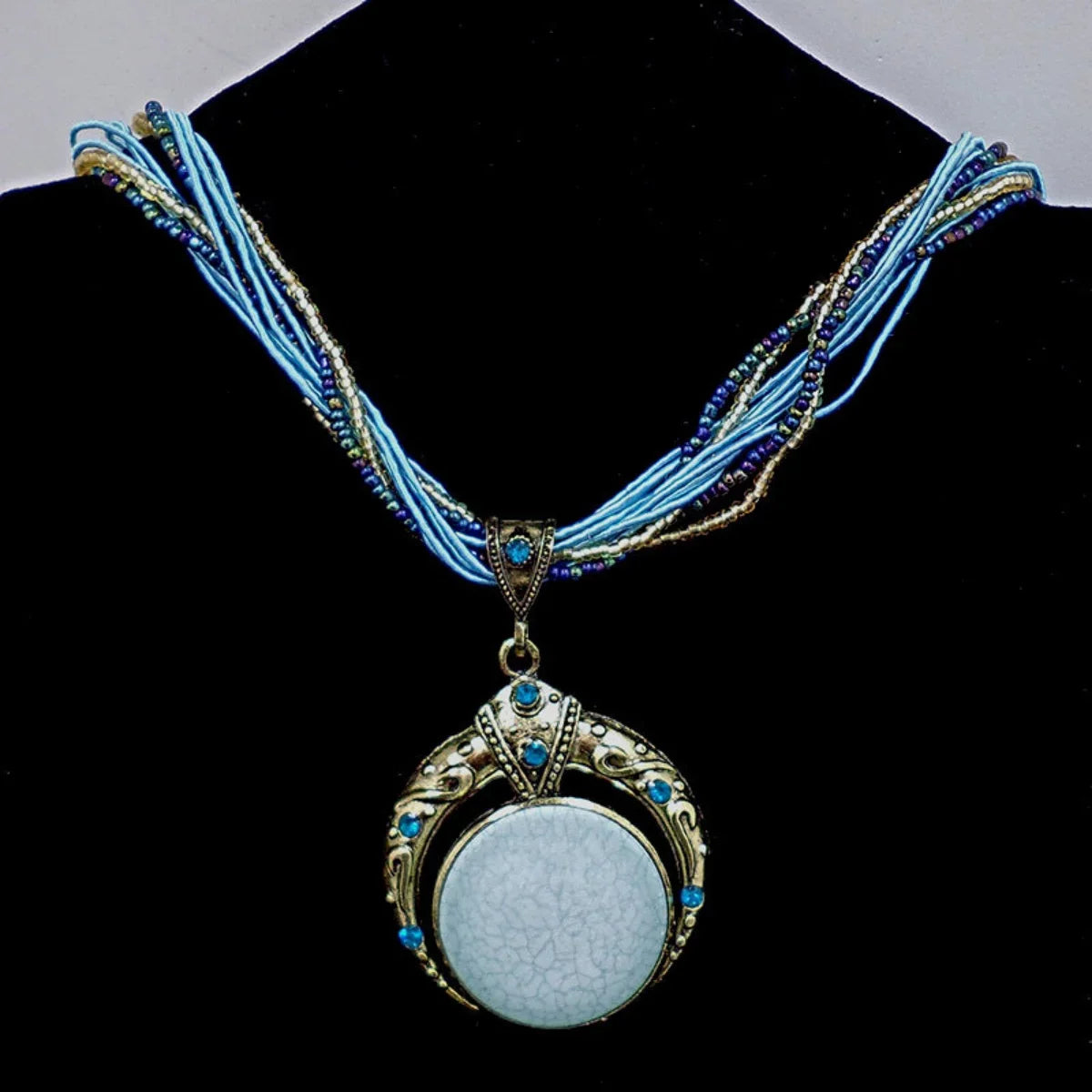 Bohemian Multilayer Necklace Vintage Beads Chain with Crystal Pendant Free-spirited Fashion Jewelry for Women Gift