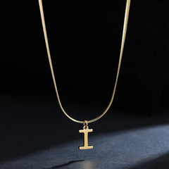 Gold Plated Stainless Steel Pendant Necklace for Women Snake Chain Initial Letter