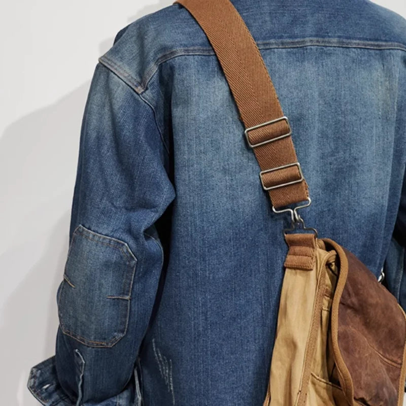 Heavy Duty Denim Shirt for Men with Vintage Style Long Sleeves, Autumn/Winter