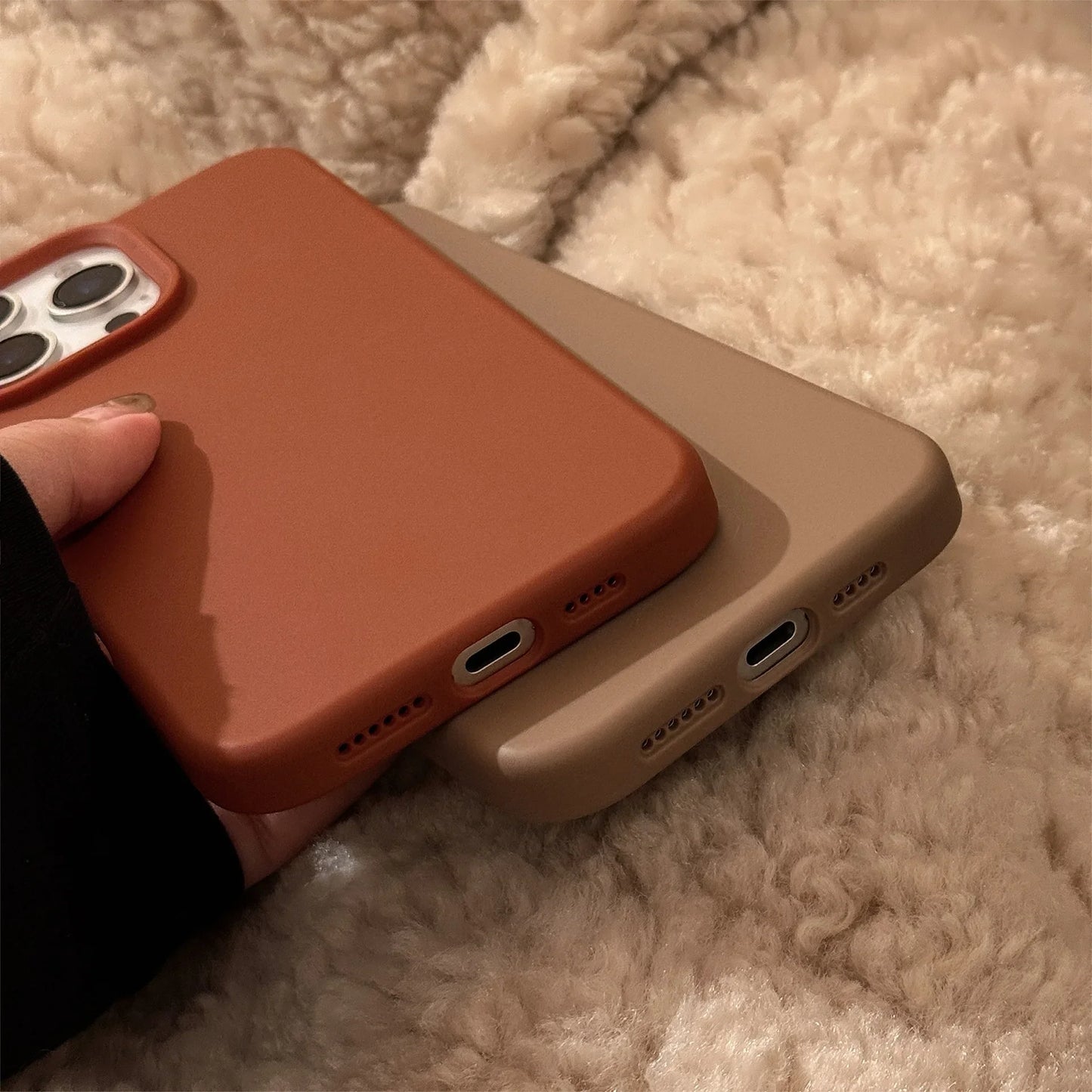 Minimalist Brown Gray Cream White Phone Cases for iPhone 16 Plus Pro Max 15 14 13 12 11 Winter Style Protective Phone Covers