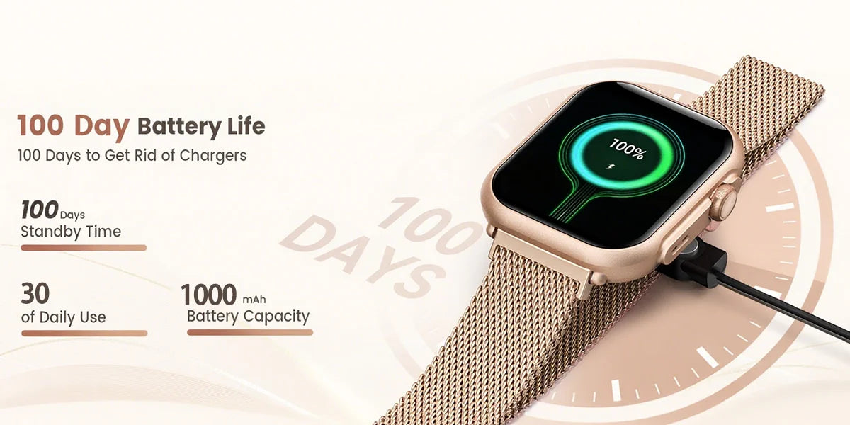 Viiray Smart Watch with 1000mAh Battery & 100-Day Long Battery Life, 110+ Sports Modes, Heart Rate & Sleep Monitor for Men Women