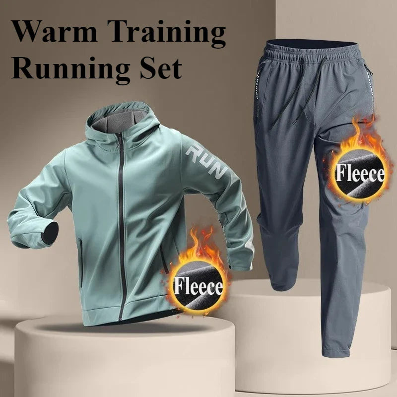 Fleece Warm Running Sportswear Set Men's Autumn and Winter Fitness Wear Fast Dry Clothes Training Morning Run Outdoor Cycling