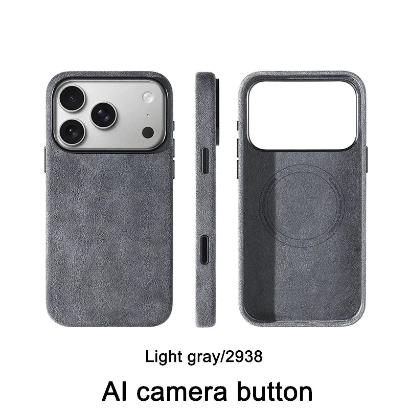 Real Alcantara Magsafe Case for iPhone 17 Pro Max Magnetic Cover with Smart Camera Button Protector Cover for iPhone 17 Pro Max