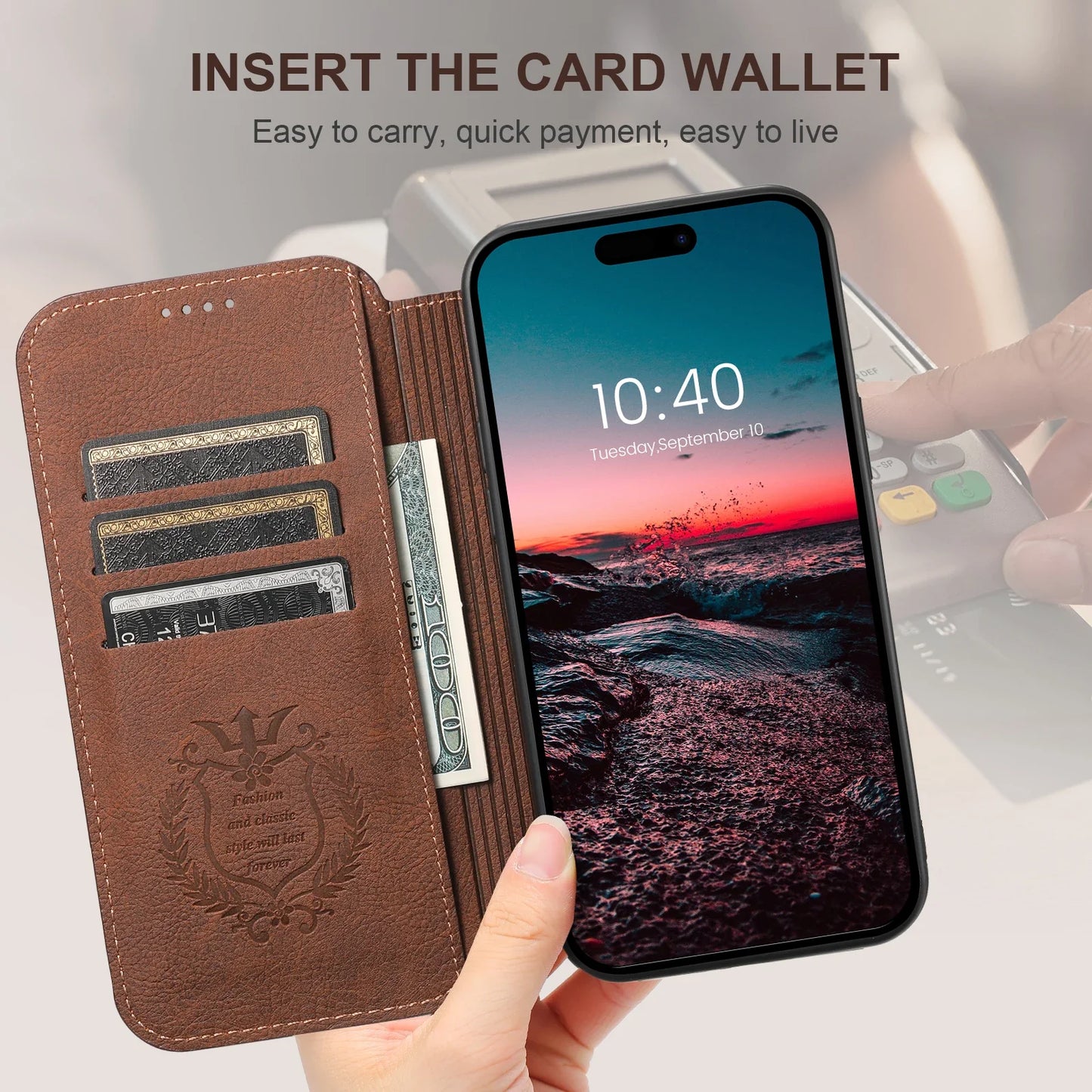 SUTENI Compatible Wireless Charging Leather Phone Case For iPhone 12 13 14 15 16 Plus 17 Pro Max Flip Cover Wallet Card Holder