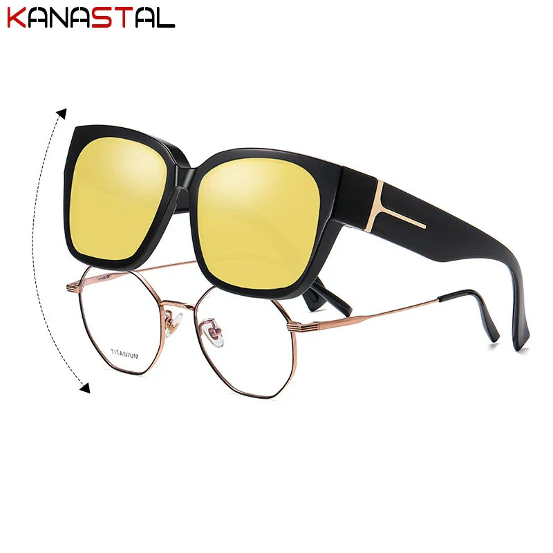 Women Polarized Sunglasses Men UV400 Night Vision Sun Glasses TR90 Big Eyeglasses Frame Driving Beach Anti Glare Shade Eyewear