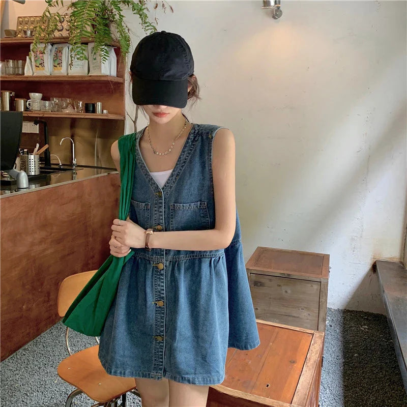 Cowboy Shoulder Strap Dress Female Design Sense Niche Spring And Autumn Slimming Sleeveless Camisole Vest Short Skirt