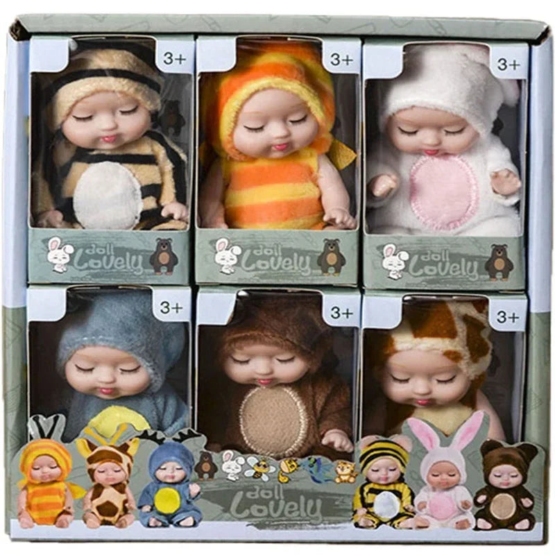 6/8Pcs Set Simulation Princess Dolls Toys Mini Cute Sleeping Baby Series Doll Cartoon Animal Toy For Kids Kawaii Dolls Girl