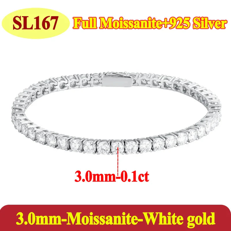Luxury 2 2.5 3 4 5MM Full Moissanite Tennis Chain Couple Bracelets Plated Gold 925 Sterling Silver Jewelry Gift GRA Certified