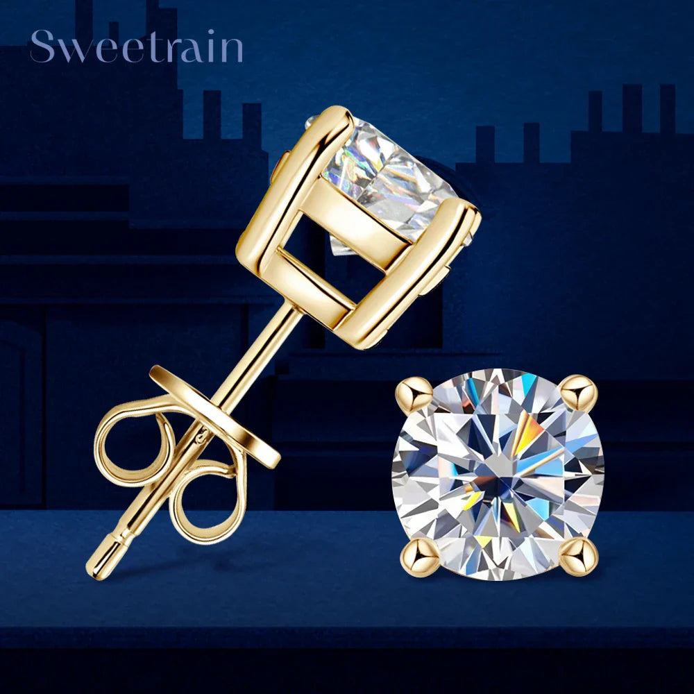 0.5-2ct Moissanite Diamond Stud Earrings 18K Yellow Gold Plated 925 Silver Wedding Earring for Women Men Luxury Jewelry with GRA