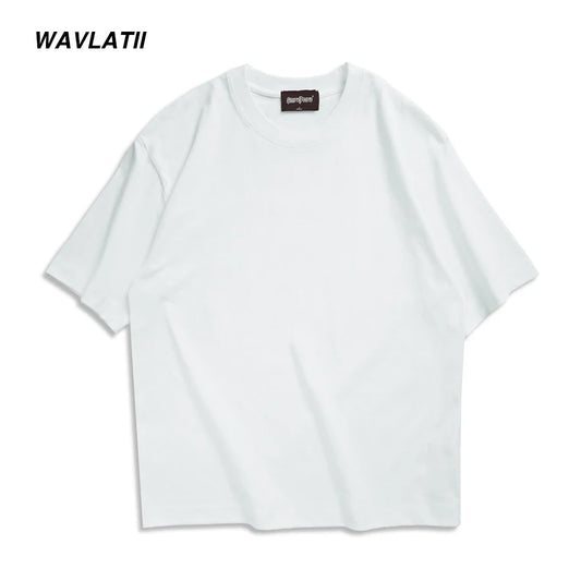 WAVLATII New Men Oversized T shirts Female 260 GSM Casual White Streetwear Tees Black Solid Basic Summer Tops for Young WMT2401