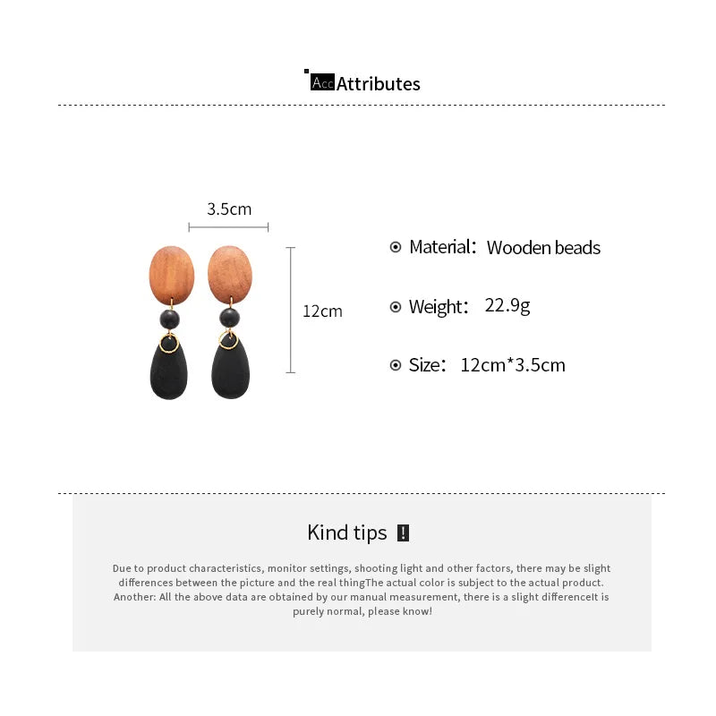 Vintage Wood Earring Dangle for Women Geometric Oval Water Drop Earrings European American Style Large Long Earrings Jewelry
