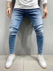 Men Fashion Thin Skinny Jeans Male Hip-hop Trousers Pure Color Ripped