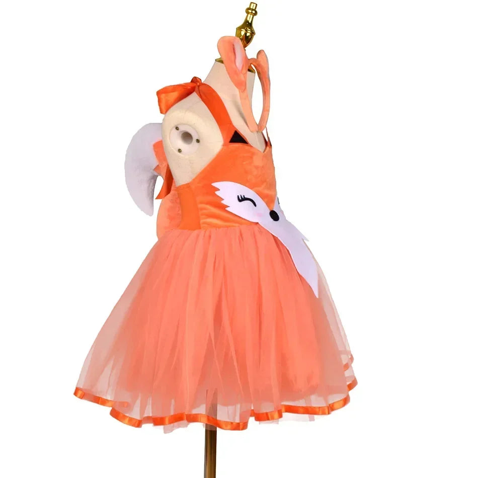 Kids Fox costume Girls Tutu Dress Headwear Tail Animal Girl Zoo Party Dresses Girls Halloween Performance Cosplay Costumes