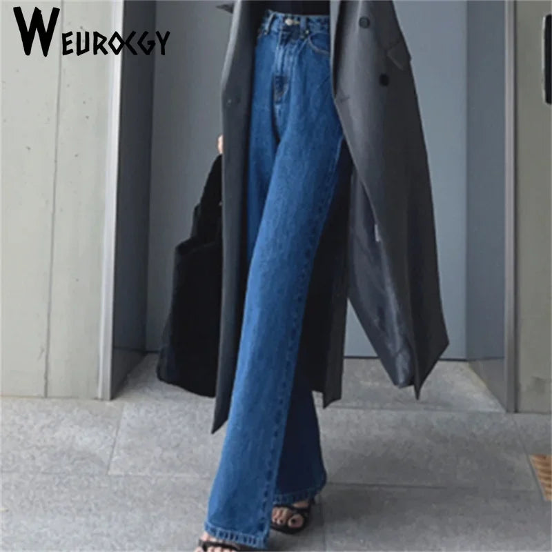 Women Jeans 2023 Autumn High Waist Soft Denim Lady Straight Pants Korean
