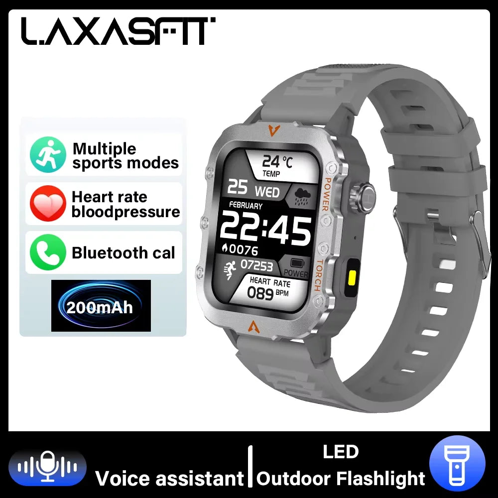 LAXASFIT Outdoor Sports Smart Watch Health Monitoring Voice Assistant Bluetooth Calling LED Flashlight 2025 NEW smartwatch