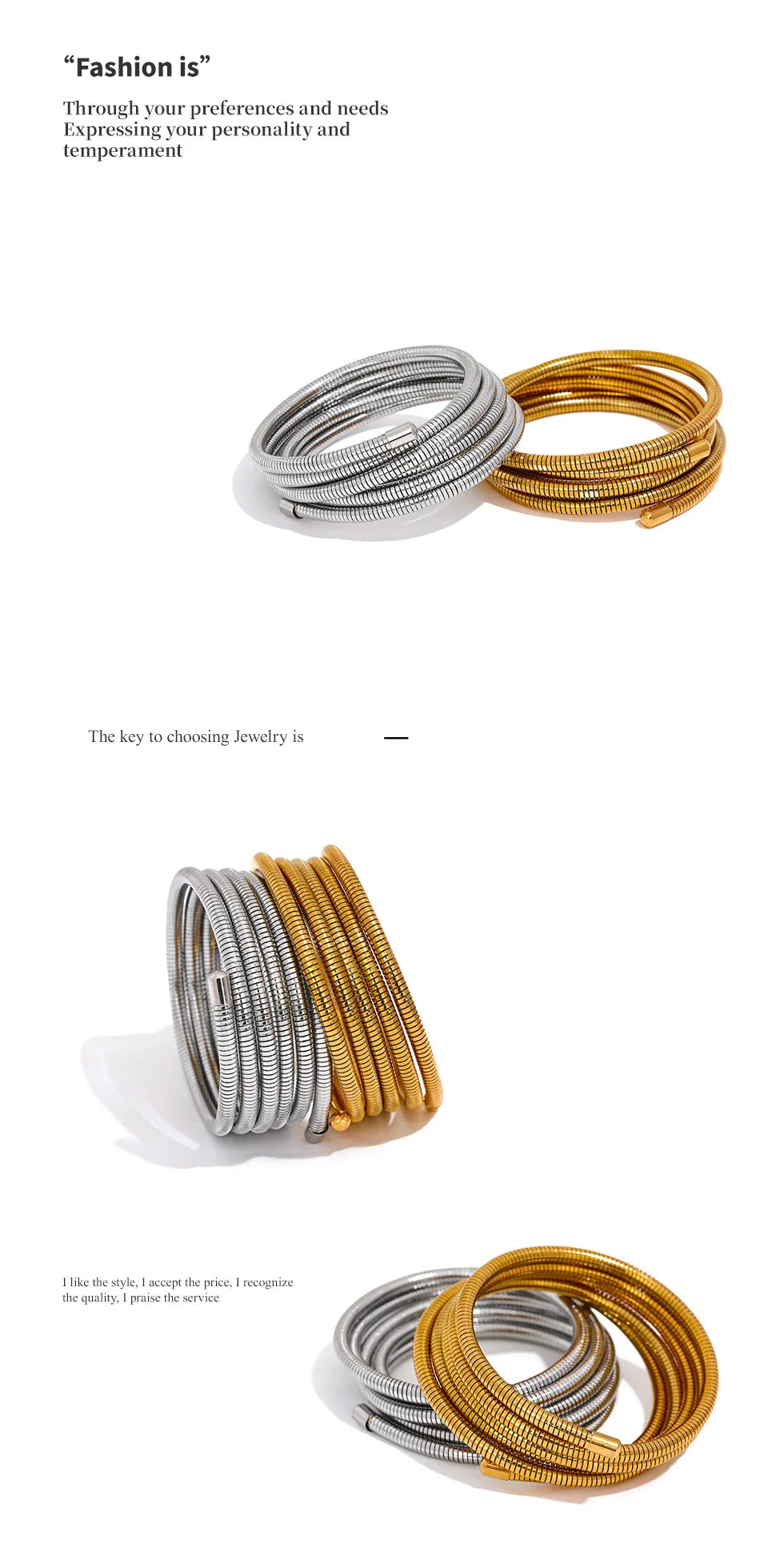 Yhpup Stainless Steel Stackable Multi-Layer Wrap Arm Bracelet Bangle Metal Elastic Waterproof Fashion Unisex Jewelry Men Women