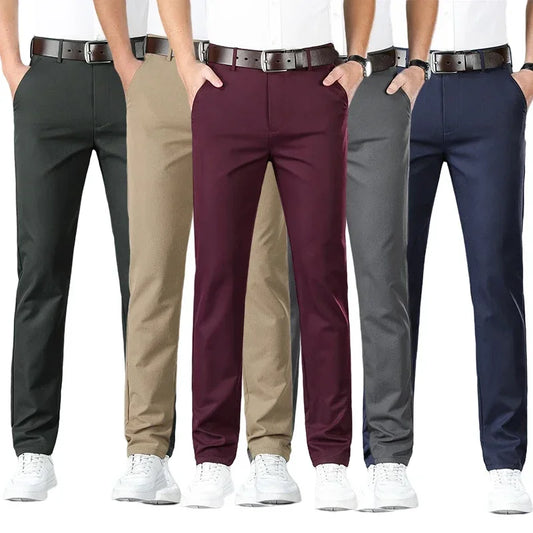 2024 Men's Spring Summer Fashion Business Casual Long Pants Suit Pants Male Elastic