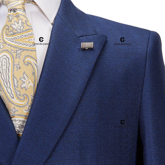 Tuxedo for Mens: Vintage Blue Suits for Men Chinese Knot Button Single Breasted Peak