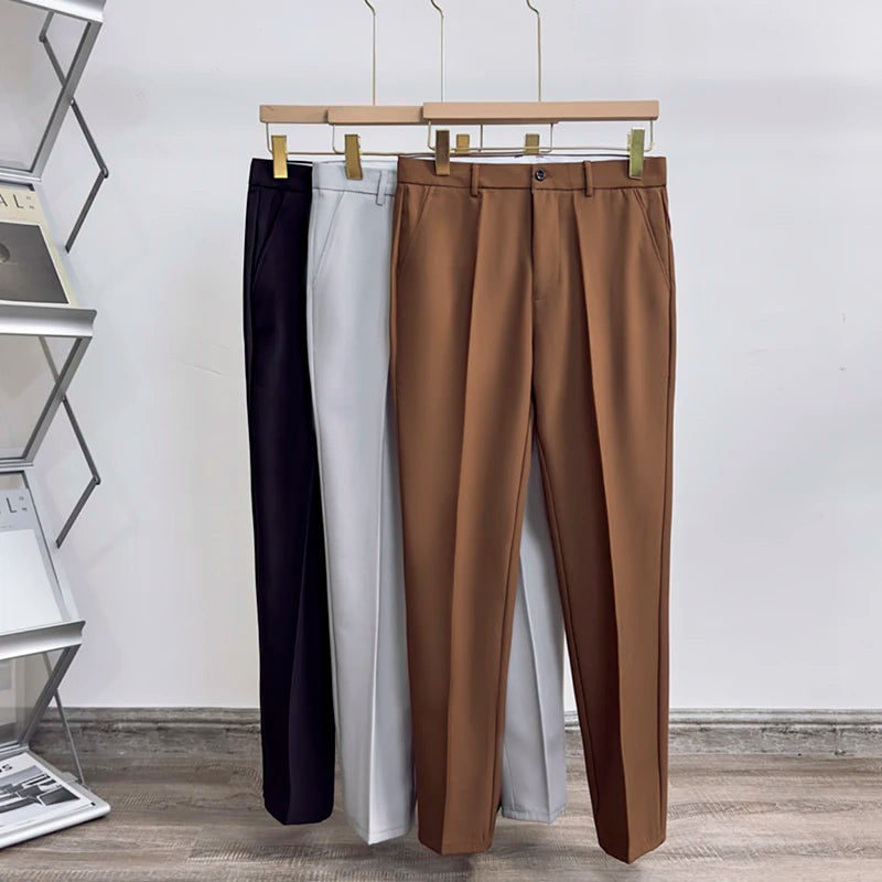 Men's Pants Classic Solid Color Draped Casual Business Suit Pants Male