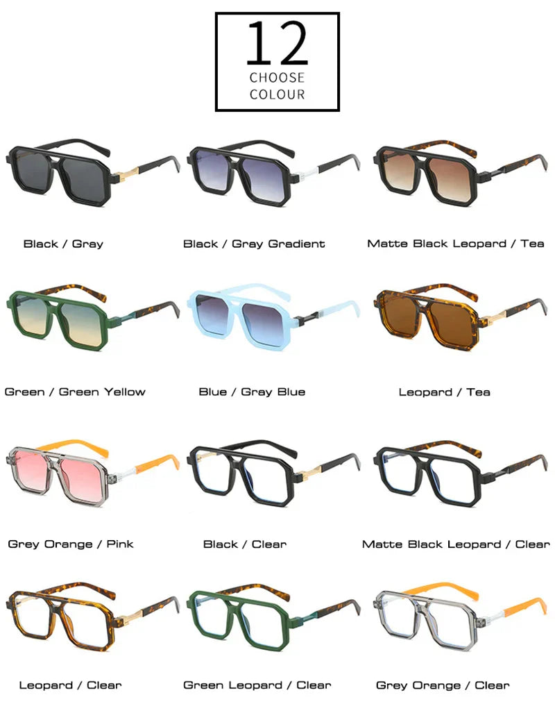 SHAUNA New Double Bridges Square Sunglasses Women Fashion Gradient Shades UV400 Retro Polygon Men Sun Glasses