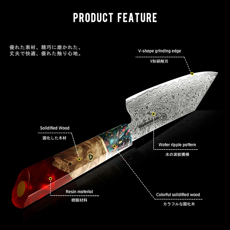 Damascus Knife 5.5 inch Kiritsuke Kitchen Chef Japanese Knife AUS-10 High Carbon