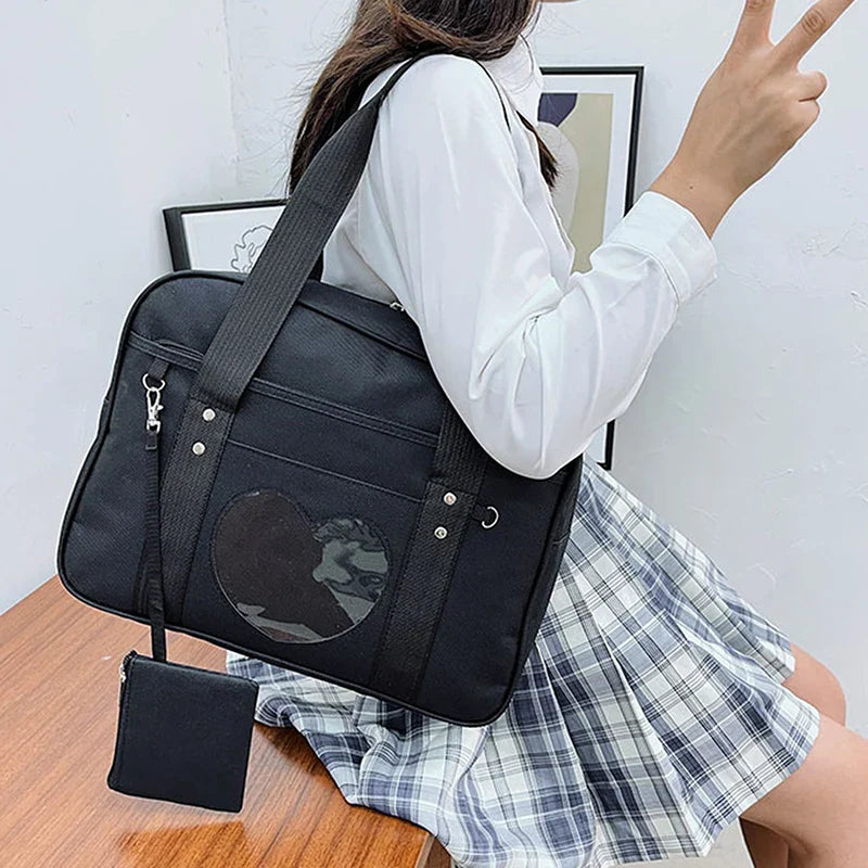 Japanese Lolita Heart JK School Uniform Bags Fashion Women Oxford  Women Student PU Handbag Cosplay Anime Shoulder Bag