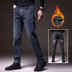 Men's Winter Thermal Korean Slim Fit Denim Pants Snow Warm Plush Thicken Trousers