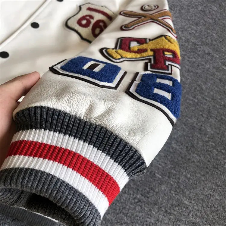 Men's spring and autumn baseball uniform Y2K retro trend leather jacket heavy