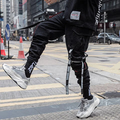 Black Hip Hop Cargo Pants Men Streetwear Cotton Joggers Fashion Sweatpants