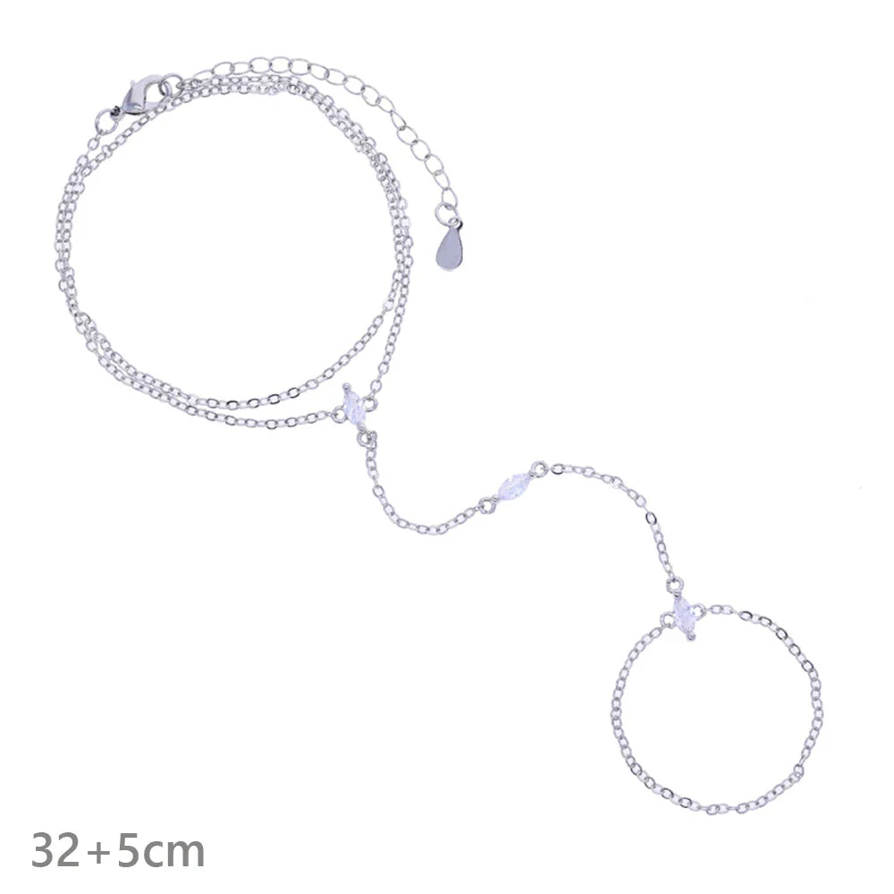 High Quality Long Tassel With Slippy Bar Bling Round Oval Triangle CZ Setting Women Unique Bracelet Wrap One's Finger Jewelry