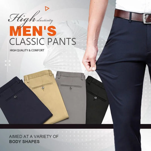 High Stretch Men's Classic Pants Summer Autumn Casual Pants Elastic High Waist