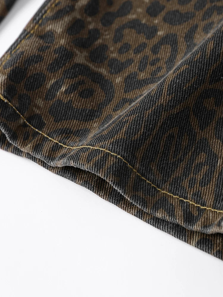 Vintage Leopard Jeans Women Casual Loose High Waist Straight Pants