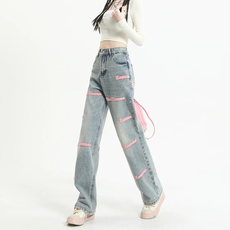 High Waisted Straight Jeans For Y2k Women Streetwear Summer Korean  Trousers
