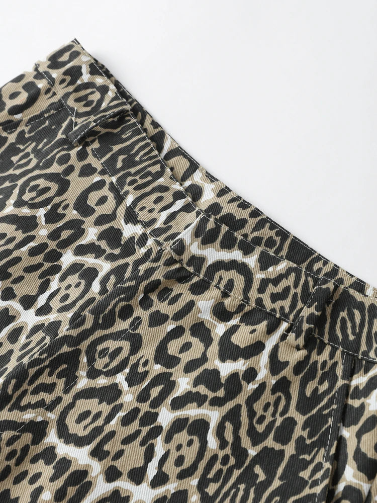 Vintage Leopard Jeans Women Y2k Casual Oversize Lady Wide Leg Trousers