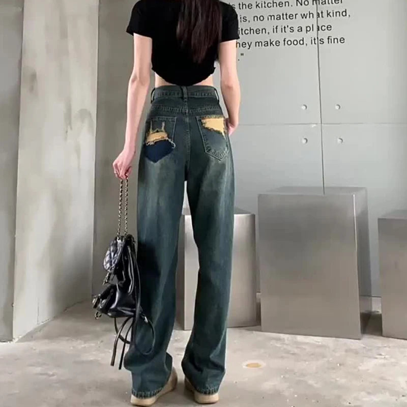 Wide Leg Jeans For Women High Waisted Contrasting Straight Leg Pant