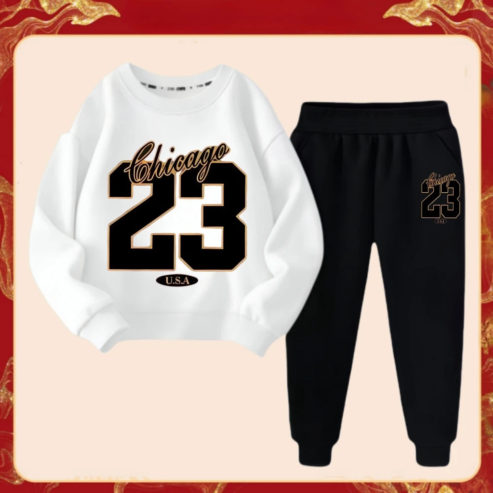 Spring Baby Girls Clothes Set Kid Boys '23' Printed Sweatshirts Pullover Top And Pants 2 Pieces Suit  Children Sweet Tracksuits