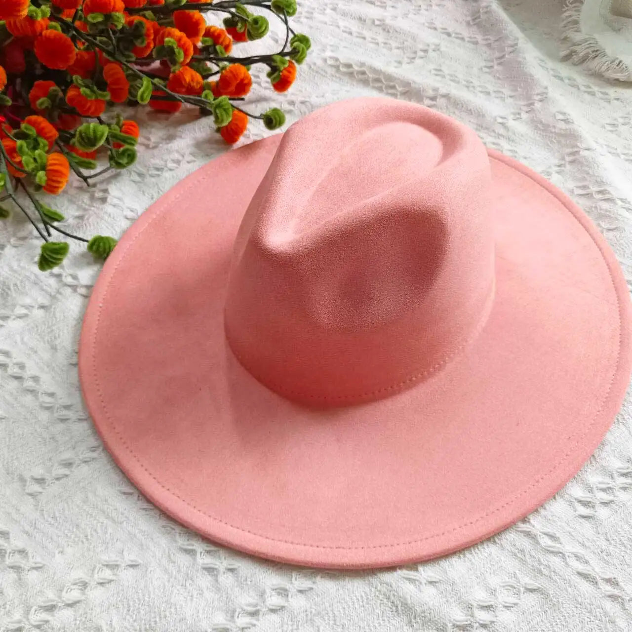 Vegan Suede Fedora Rancher Hats Blank Hats for Burning Multicolor teardrop shaped Top 9.5cm Brim Unisex Jazz Hat Church Hat