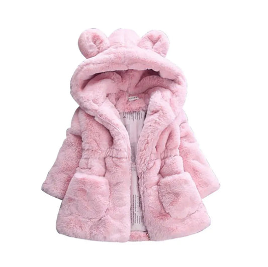 Toddler Girls Fur Coat Solid Color Girls Coats Casual Style Kids Coat