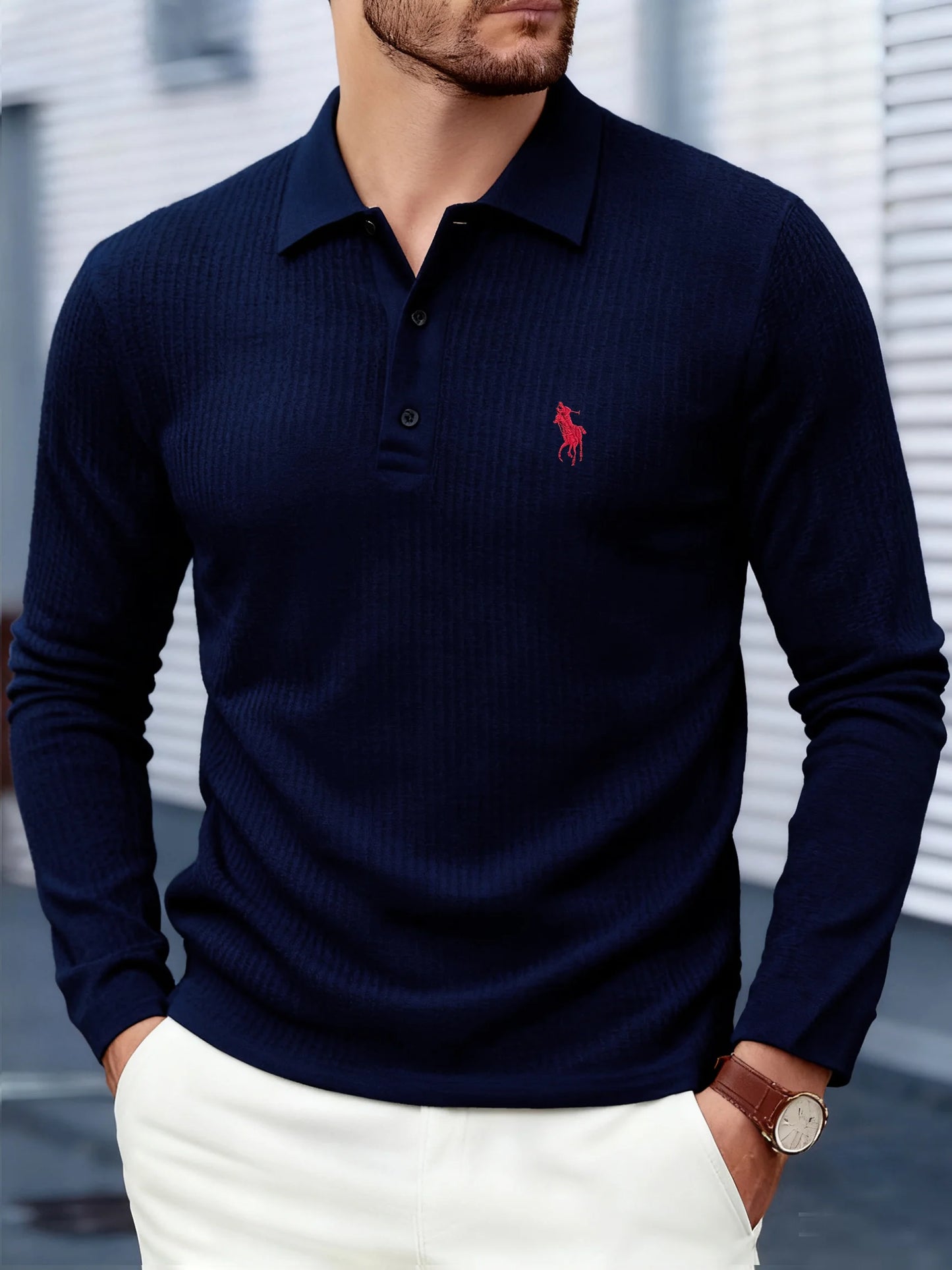 Men's high-end brand exquisite embroidered polo shirt long sleeved 2025 autumn comfortable casual breathable lapel T-shirt top