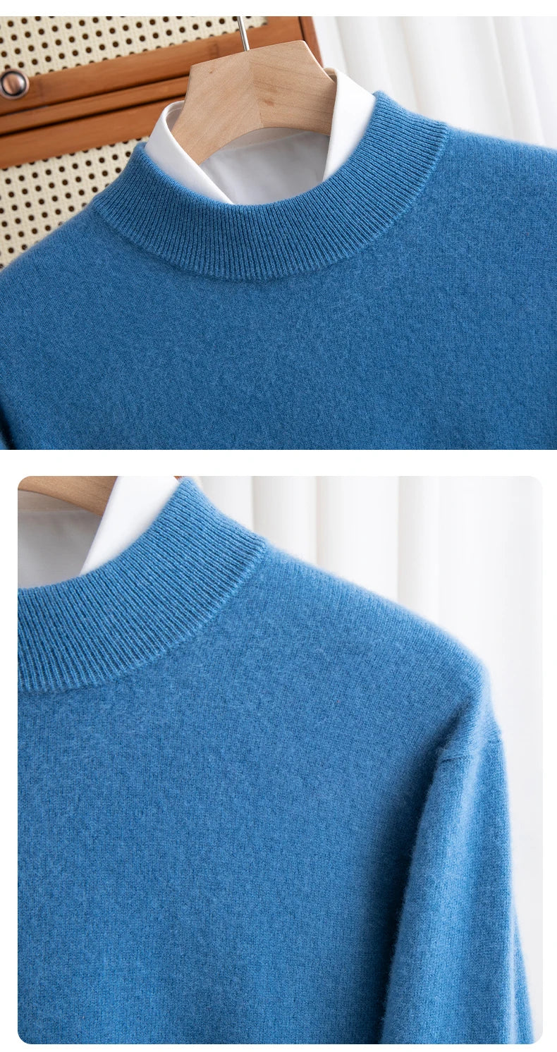 Fashion Men's 100% Wool Pullover Half-high Collar Sweater Autumn Winter Warm Top