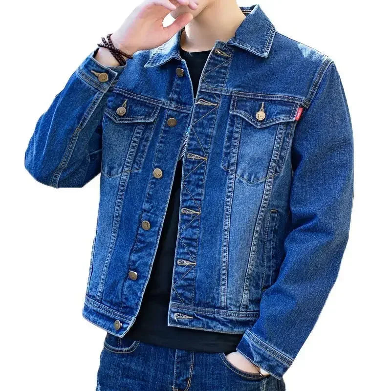 Men's Denim Jacket Short Casual Slim Black Male Jean Coats