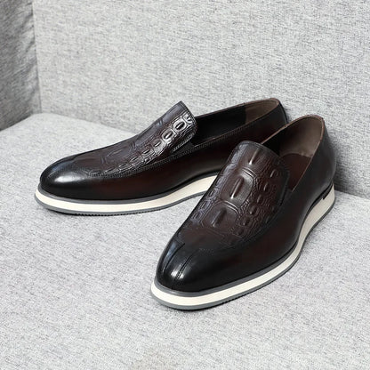 Luxury Slip On Dress Shoes Men Genuine Leather Italian Loafer Shoes For Men Black Dark Brown New Brand Formal Men Casual Shoes