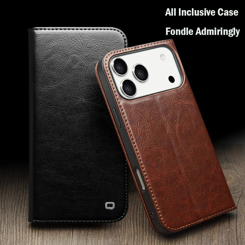 QIALINO Case for iPhone 17 Pro Max Luxury Ultra Slim Handmade Genuine Leather Wallet Card Slot Flip Cover for iPhone 17 Pro/Air
