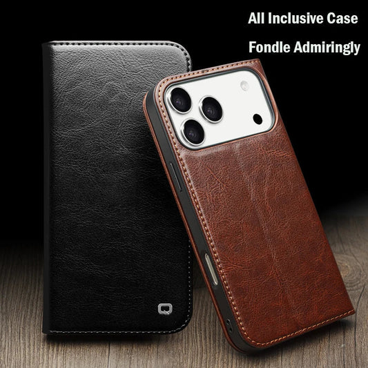 QIALINO Case for iPhone 17 Pro Max Luxury Ultra Slim Handmade Genuine Leather Wallet Card Slot Flip Cover for iPhone 17 Pro/Air