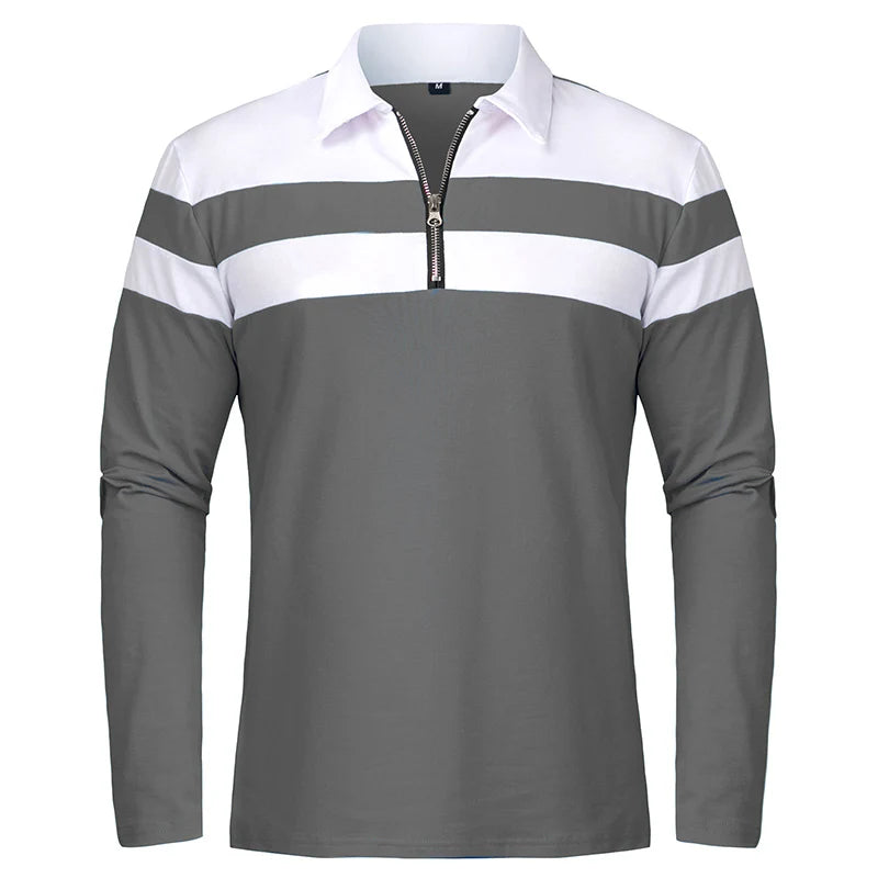 Men's Long Sleeve Striped Polo Shirts 1/4 Zip Cotton Patchwork Collared Shirt Casual Fashion Pullover Slim Fit Golf Shirt